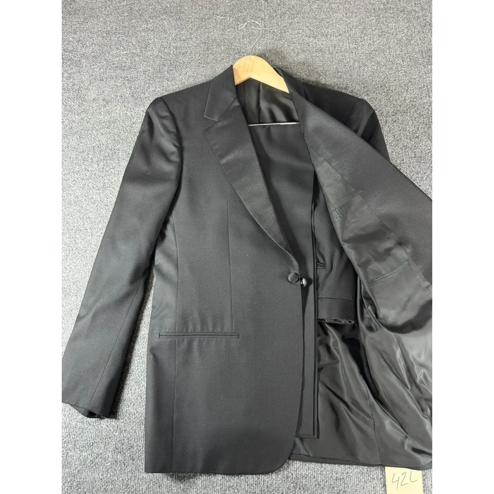High Society Vintage Men's 2pc Tuxedo Black 42L Pleated Pants 32x31 Formal